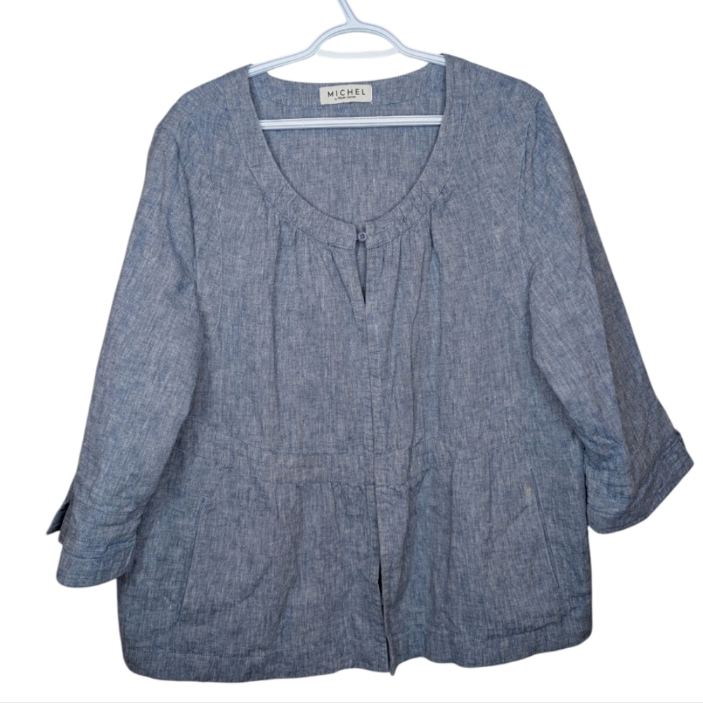 Micheal By Micheal Antoni Linen Blend Blue Button Down Blouse XL-XXL